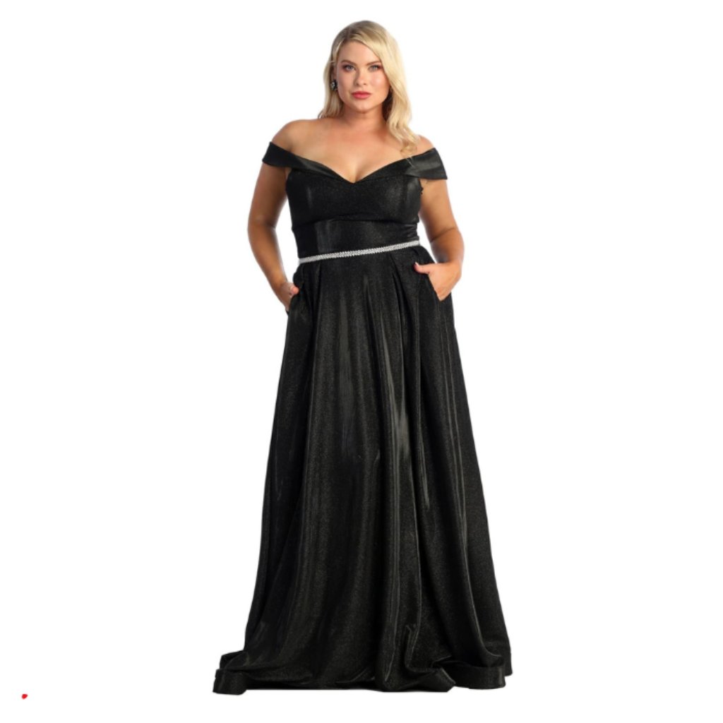 Black Pageant Off The Shoulder Sleeveless A-Line Dress By May Queen Mq1876